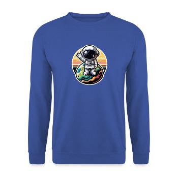 Kleiner Astronaut – Retro-Sonnenuntergang - Unisex Pullover - Royalblau - Vorne - Alina (178cm) & Michal (187cm)