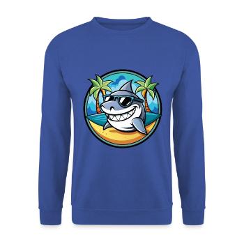 Shark Funny Cartoon Summer Beach Sunglasses Cool - Unisex Sweatshirt - royal blue - Front - Alina (178cm) & Michal (187cm)
