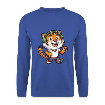 Tiger Funny Cartoon Character Headphone Music - Unisex Sweatshirt - royal blue - Front - Alina (178cm) & Michal (187cm)