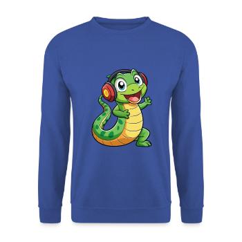 Snake Funny Cartoon Character Headphone Music - Unisex Sweatshirt - royal blue - Front - Alina (178cm) & Michal (187cm)
