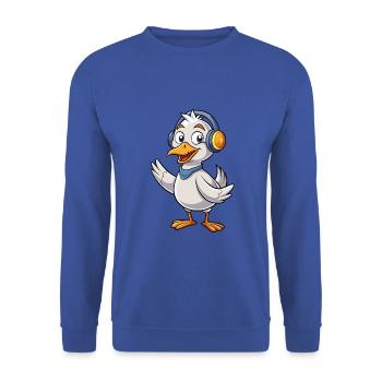 Gans Lustige Zeichentrickfigur Kopfhörer Musik - Unisex Pullover - Royalblau - Vorne - Alina (178cm) & Michal (187cm)