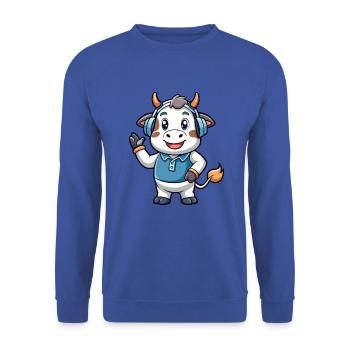 Kuh Lustige Cartoon Figur Kopfhörer Musik - Unisex Pullover - Royalblau - Vorne - Alina (178cm) & Michal (187cm)