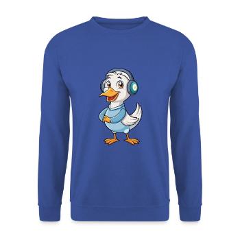 Gans Lustige Zeichentrickfigur Kopfhörer Musik - Unisex Pullover - Royalblau - Vorne - Alina (178cm) & Michal (187cm)