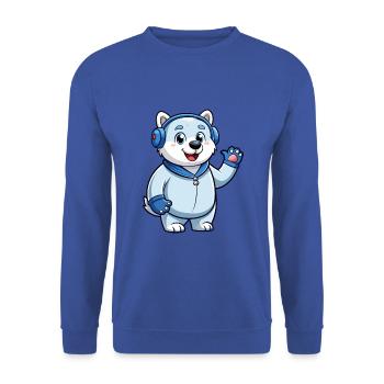 Eisbär Lustige Zeichentrickfigur Kopfhörer Musik - Unisex Pullover - Royalblau - Vorne - Alina (178cm) & Michal (187cm)