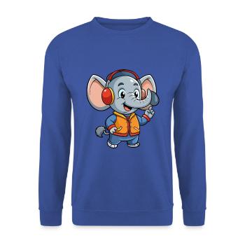 Elefant Lustige Zeichentrickfigur Kopfhörer Musik - Unisex Pullover - Royalblau - Vorne - Alina (178cm) & Michal (187cm)