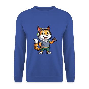 Luchs Lustige Zeichentrickfigur Kopfhörermusik - Unisex Pullover - Royalblau - Vorne - Alina (178cm) & Michal (187cm)