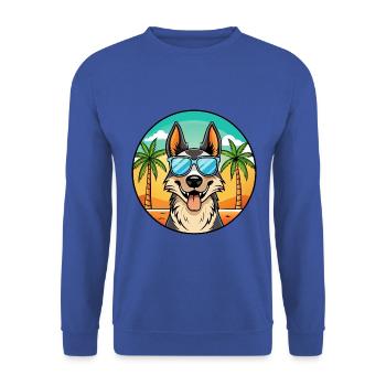 Nordamerikanischer Schäferhund Rasse Cartoon Beach - Unisex Pullover - Royalblau - Vorne - Alina (178cm) & Michal (187cm)