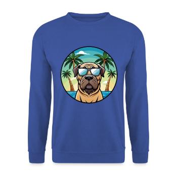 Englische Dogge Hund Rasse Cartoon Sonnenbrille Strand - Unisex Pullover - Royalblau - Vorne - Alina (178cm) & Michal (187cm)