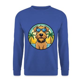 Weich beschichtete Wheaten Terrier Hunderasse Karikatur - Unisex Pullover - Royalblau - Vorne - Alina (178cm) & Michal (187cm)