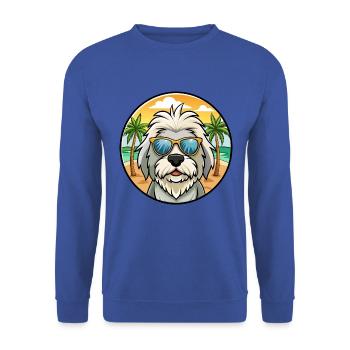 Alter englischer Schäferhund Rasse Cartoon Sonnenbrille Strand - Unisex Pullover - Royalblau - Vorne - Alina (178cm) & Michal (187cm)