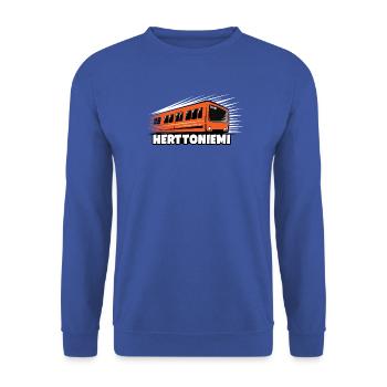 HERTTONIEMI METRO, HELSINKI Textilien und Geschenke - Unisex Pullover - Royalblau - Vorne - Alina (178cm) & Michal (187cm)