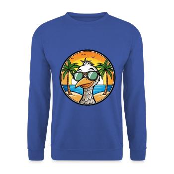 Straußen, Lustig, Cartoon, Sommer, Strand, Sonnenbrille, Cool - Unisex Pullover - Royalblau - Vorne - Alina (178cm) & Michal (187cm)