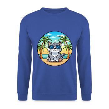 Schottische Falte Katzenrasse Cartoon Sonnenbrille Strand - Unisex Pullover - Royalblau - Vorne - Alina (178cm) & Michal (187cm)