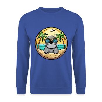 Siegel Lustige Cartoon Sommer Strand Sonnenbrille Aufkleber - Unisex Pullover - Royalblau - Vorne - Alina (178cm) & Michal (187cm)