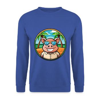 Schwein lustige Cartoon Sommer Strand Sonnenbrille Aufkleber - Unisex Pullover - Royalblau - Vorne - Alina (178cm) & Michal (187cm)