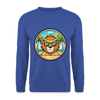 Lion Funny Cartoon Summer Beach Sunglasses Sticker - Unisex Sweatshirt - royal blue - Front - Alina (178cm) & Michal (187cm)