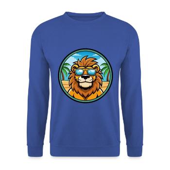Lion Funny Cartoon Summer Beach Sunglasses Sticker - Unisex Sweatshirt - royal blue - Front - Alina (178cm) & Michal (187cm)