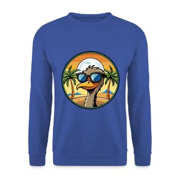 Emu Lustige Cartoon Sommer Strand Sonnenbrille Aufkleber - Unisex Pullover - Royalblau - Vorne - Alina (178cm) & Michal (187cm)
