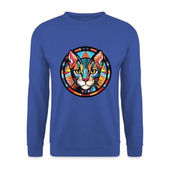 Ägyptische Mau-Katze bunte Aquarell-Illustration - Unisex Pullover - Royalblau - Vorne - Alina (178cm) & Michal (187cm)