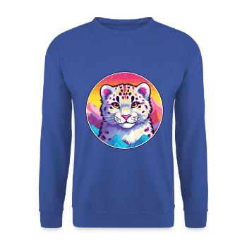 Schneeleopard Katze Bunte Karikatur Aquarell Illus - Unisex Pullover - Royalblau - Vorne - Alina (178cm) & Michal (187cm)