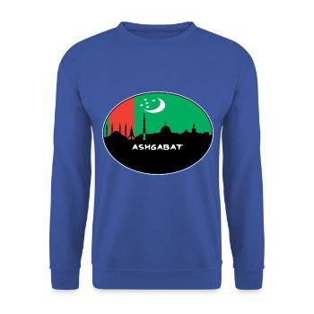 Aschgabat Turkmenistan-Flaggen-Skyline-Schattenbild Trav - Unisex Pullover - Royalblau - Vorne - Alina (178cm) & Michal (187cm)