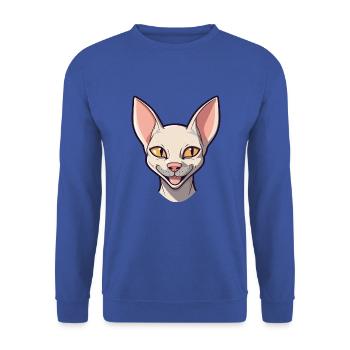 Peterbald Katze Karikatur Aquarell Illustration - Unisex Pullover - Royalblau - Vorne - Alina (178cm) & Michal (187cm)