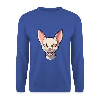 Peterbald Katze Karikatur Aquarell Illustration - Unisex Pullover - Royalblau - Vorne - Alina (178cm) & Michal (187cm)