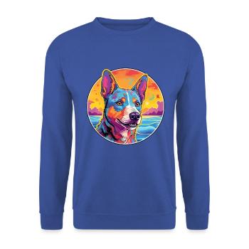 Australischer Viehhund Rasse buntes Karikaturwasser - Unisex Pullover - Royalblau - Vorne - Alina (178cm) & Michal (187cm)