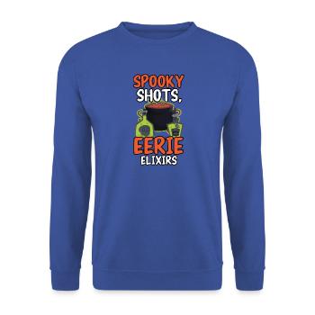 Spooky Shots Unheimliche Elixiere Barkeeper Hallow - Unisex Pullover - Royalblau - Vorne - Alina (178cm) & Michal (187cm)