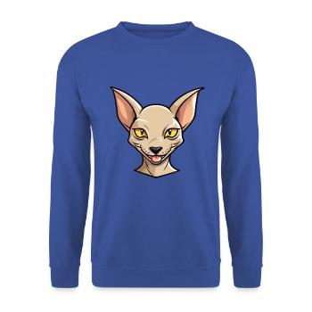 Peterbald Katze Karikatur Aquarell Illustration - Unisex Pullover - Royalblau - Vorne - Alina (178cm) & Michal (187cm)