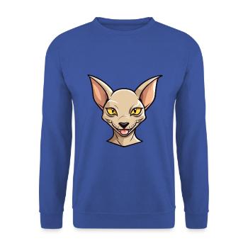Peterbald Katze Karikatur Aquarell Illustration - Unisex Pullover - Royalblau - Vorne - Alina (178cm) & Michal (187cm)