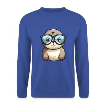 Robbe trägt Brille Karikatur Kawaii Illustration - Unisex Pullover - Royalblau - Vorne - Alina (178cm) & Michal (187cm)