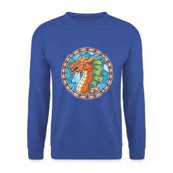 Bunte Aquarell-Tierhaustierillustration des Drachen - Unisex Pullover - Royalblau - Vorne - Alina (178cm) & Michal (187cm)