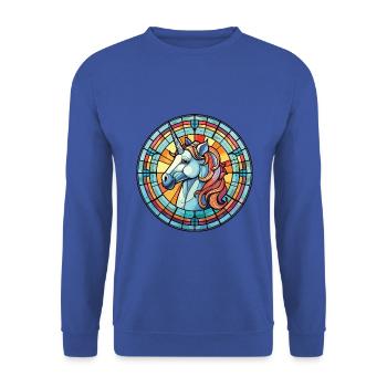 Einhorn bunte Aquarell Tier Illustration - Unisex Pullover - Royalblau - Vorne - Alina (178cm) & Michal (187cm)