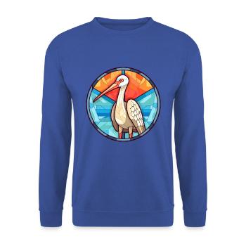 Kranich-Buntglas-Cartoon-Kawaii-Tier - Unisex Pullover - Royalblau - Vorne - Alina (178cm) & Michal (187cm)