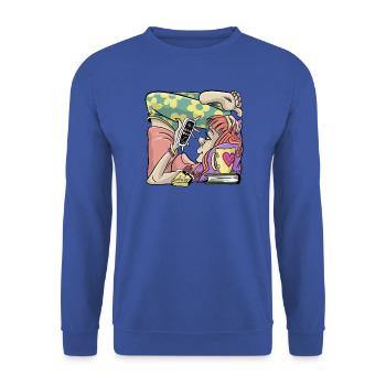 Student Mädchen Box Gehäuse. T-Shirts, Hoodies, Geschenke - Unisex Pullover - Royalblau - Vorne - Alina (178cm) & Michal (187cm)