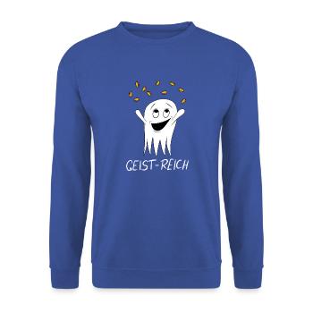 Geistreich Geist reich - reicher Geist Gespenst - Unisex Pullover - Royalblau - Vorne - Alina (178cm) & Michal (187cm)