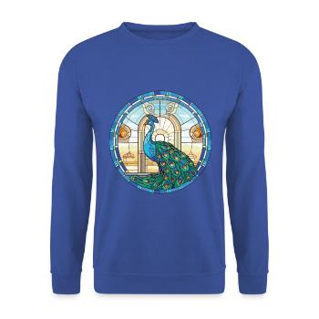 Pfauenbunte Aquarell-Tierillustration - Unisex Pullover - Royalblau - Vorne - Alina (178cm) & Michal (187cm)