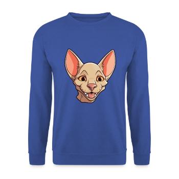 Peterbald Katze Karikatur Aquarell Illustration - Unisex Pullover - Royalblau - Vorne - Alina (178cm) & Michal (187cm)