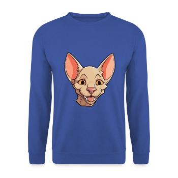 Peterbald Katze Karikatur Aquarell Illustration - Unisex Pullover - Royalblau - Vorne - Alina (178cm) & Michal (187cm)