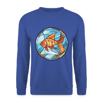 Fisch Buntes Aquarell Tier Haustier Illustration - Unisex Pullover - Royalblau - Vorne - Alina (178cm) & Michal (187cm)