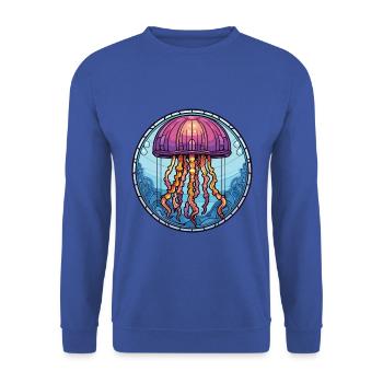 Qualle bunte Aquarell-Tier-Illustration - Unisex Pullover - Royalblau - Vorne - Alina (178cm) & Michal (187cm)