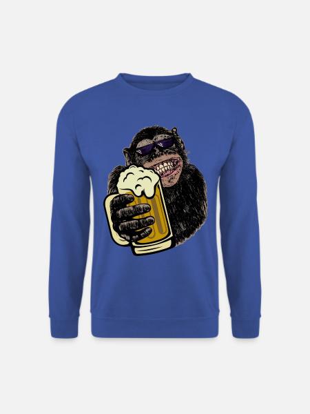 Affe mit Bier Biertrinkershirt Geschenk - Unisex Pullover - Royalblau