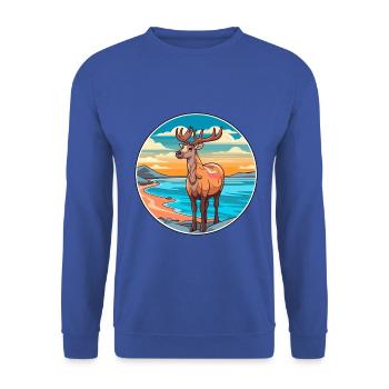 Karibu Aquarell Karikatur Kawaii Clipart Tier - Unisex Pullover - Royalblau - Vorne - Alina (178cm) & Michal (187cm)