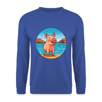 Schwein Aquarell Cartoon Kawaii Clipart Tier - Unisex Pullover - Royalblau - Vorne - Alina (178cm) & Michal (187cm)