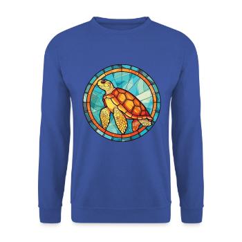 Bunte Aquarell-Tierhaustierillustration der Schildkröte - Unisex Pullover - Royalblau - Vorne - Alina (178cm) & Michal (187cm)