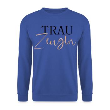 Trauzeugin - Unisex Pullover - Royalblau - Vorne - Alina (178cm) & Michal (187cm)