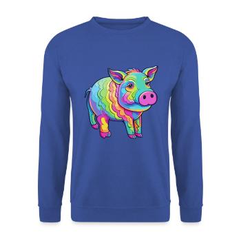 Schwein buntes Aquarell Cartoon Kawaii Tier - Unisex Pullover - Royalblau - Vorne - Alina (178cm) & Michal (187cm)
