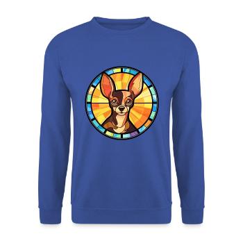 Russischer Toy Terrier Hunderasse Buntglas Colorf - Unisex Pullover - Royalblau - Vorne - Alina (178cm) & Michal (187cm)
