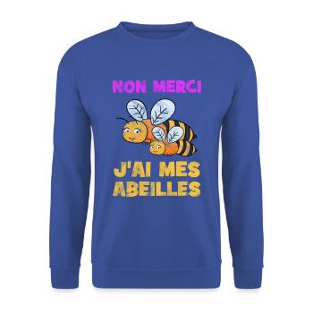 No Merci J'Ai Mes Abeilles Apiculteur Apicultrice - Unisex Pullover - Royalblau - Vorne - Alina (178cm) & Michal (187cm)
